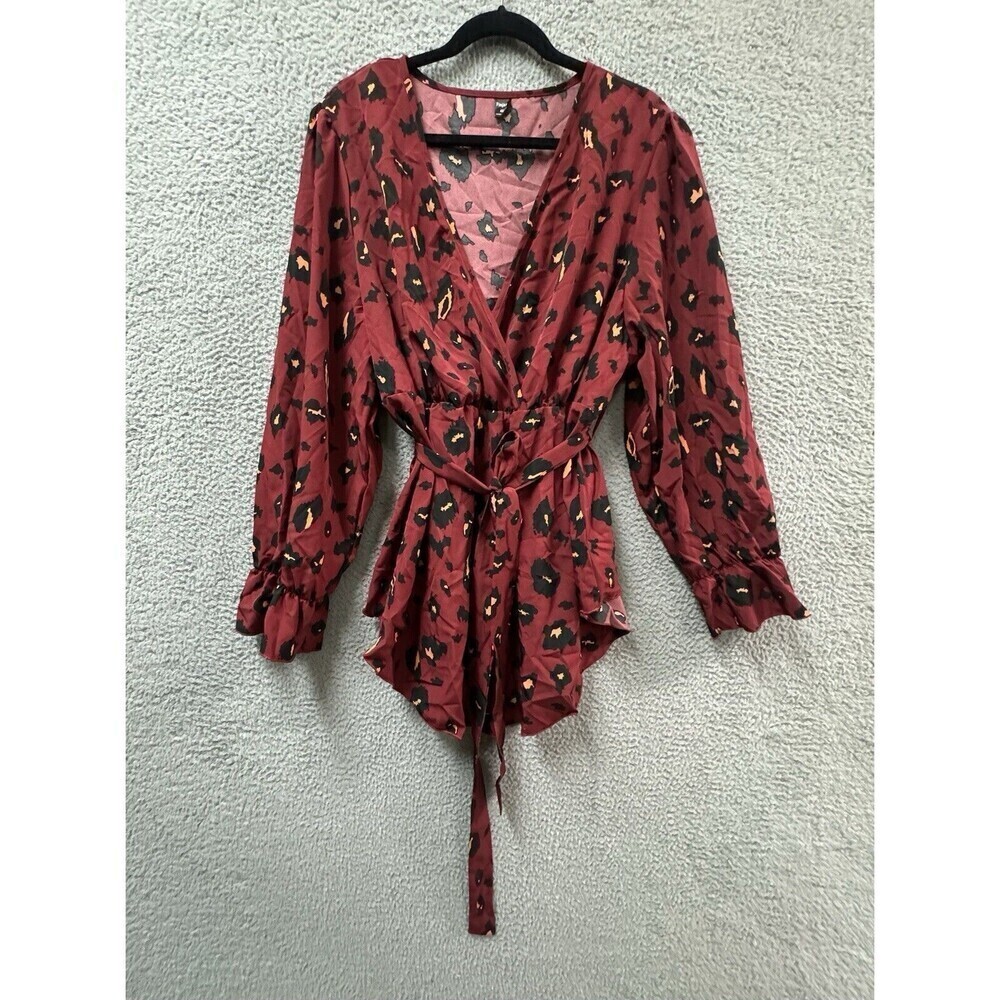 FINJANI Blouse Womens 4XL Red black Long Sleeve Tie Elastic Waist